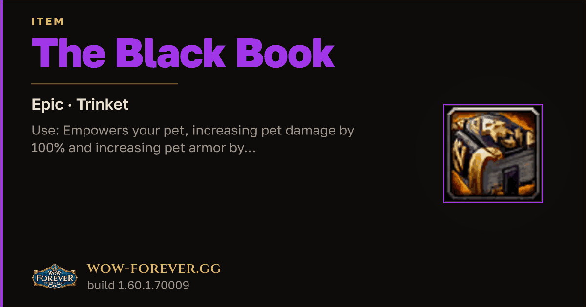 The preview card for The Black Book - Epic Trinket, Item Level 76