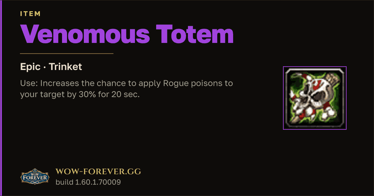 The preview card for Venomous Totem - Epic Trinket, Item Level 76