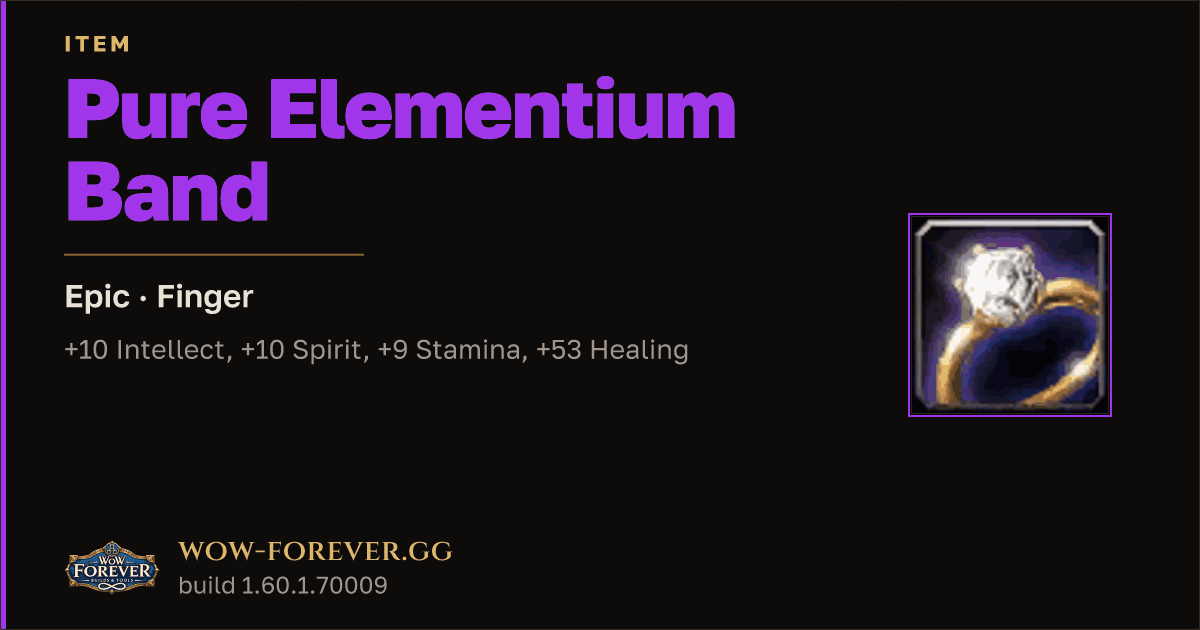 The preview card for Pure Elementium Band - Epic Ring, Item Level 83