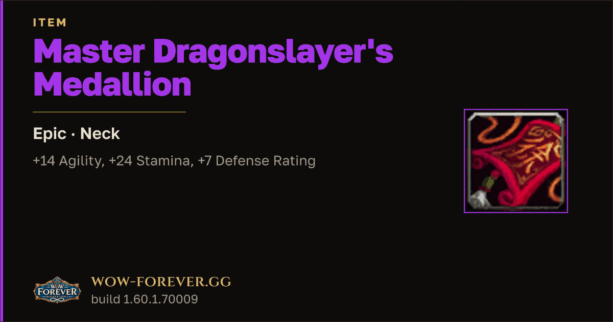 The preview card for Master Dragonslayer's Medallion - Epic Necklace