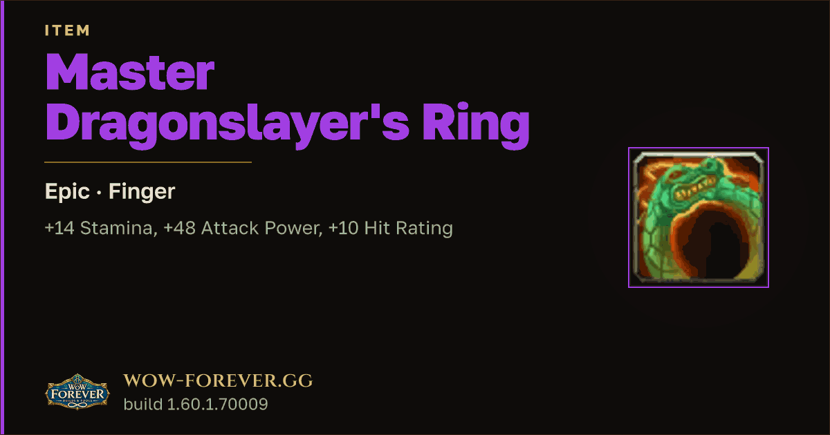 The preview card for Master Dragonslayer's Ring - Epic Ring