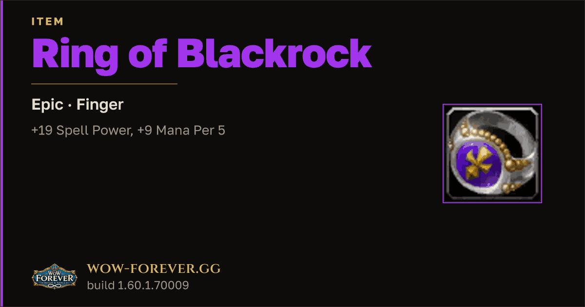 The preview card for Ring of Blackrock - Epic Ring, Item Level 75