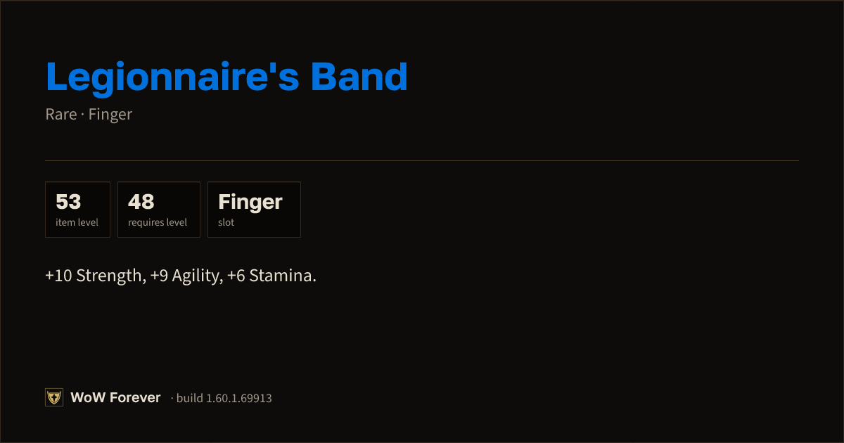 The preview card for Legionnaire's Band - Rare Ring, Item Level 53
