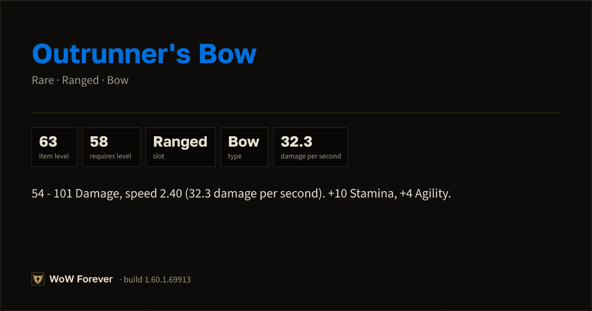The preview card for Outrunner's Bow - Rare Bow, Item Level 63