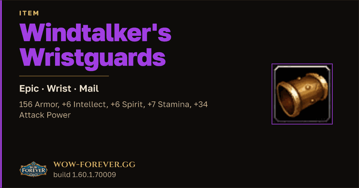The preview card for Windtalker's Wristguards (Item level 55)