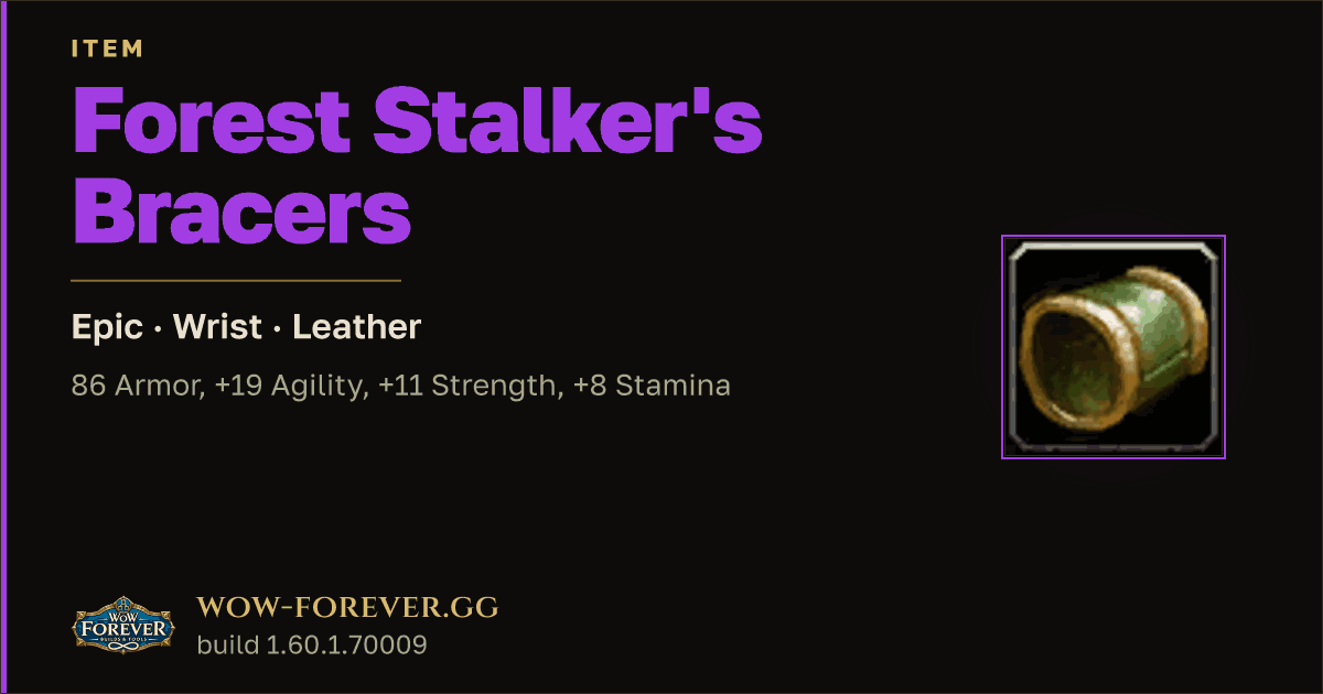 The preview card for Forest Stalker's Bracers (Item level 65)