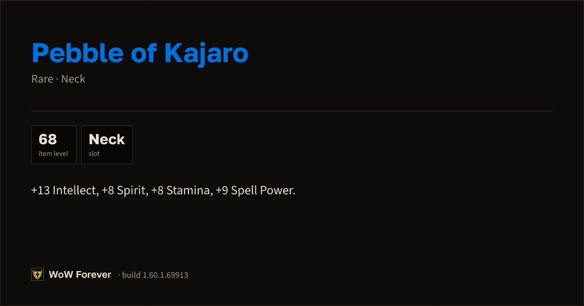 The preview card for Pebble of Kajaro - Rare Necklace, Item Level 68