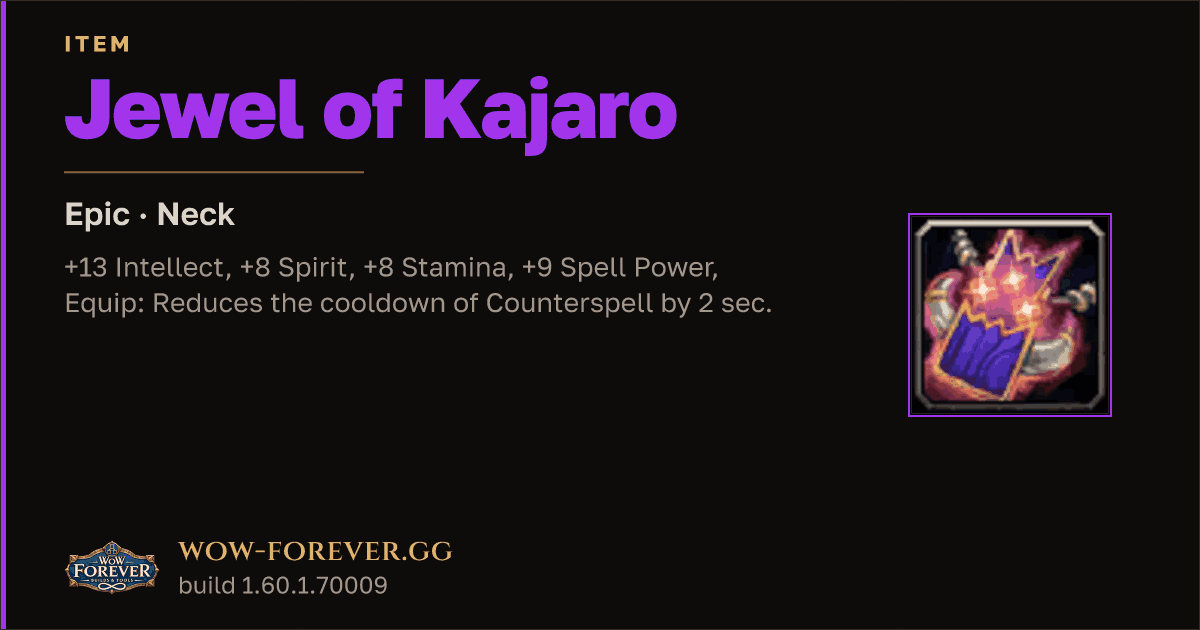 The preview card for Jewel of Kajaro - Epic Necklace, Item Level 65