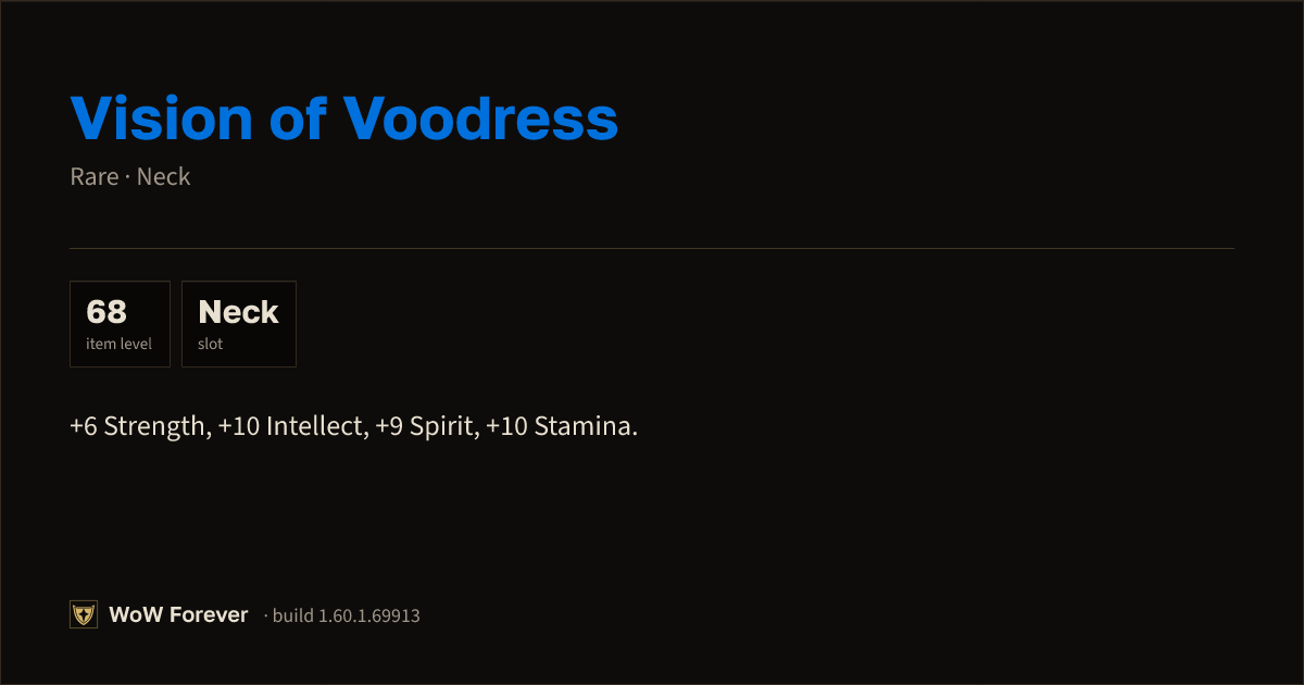 The preview card for Vision of Voodress - Rare Necklace, Item Level 68