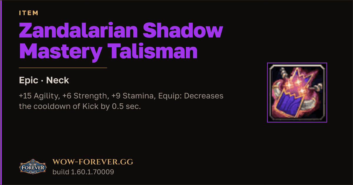 The preview card for Zandalarian Shadow Mastery Talisman - Epic Necklace