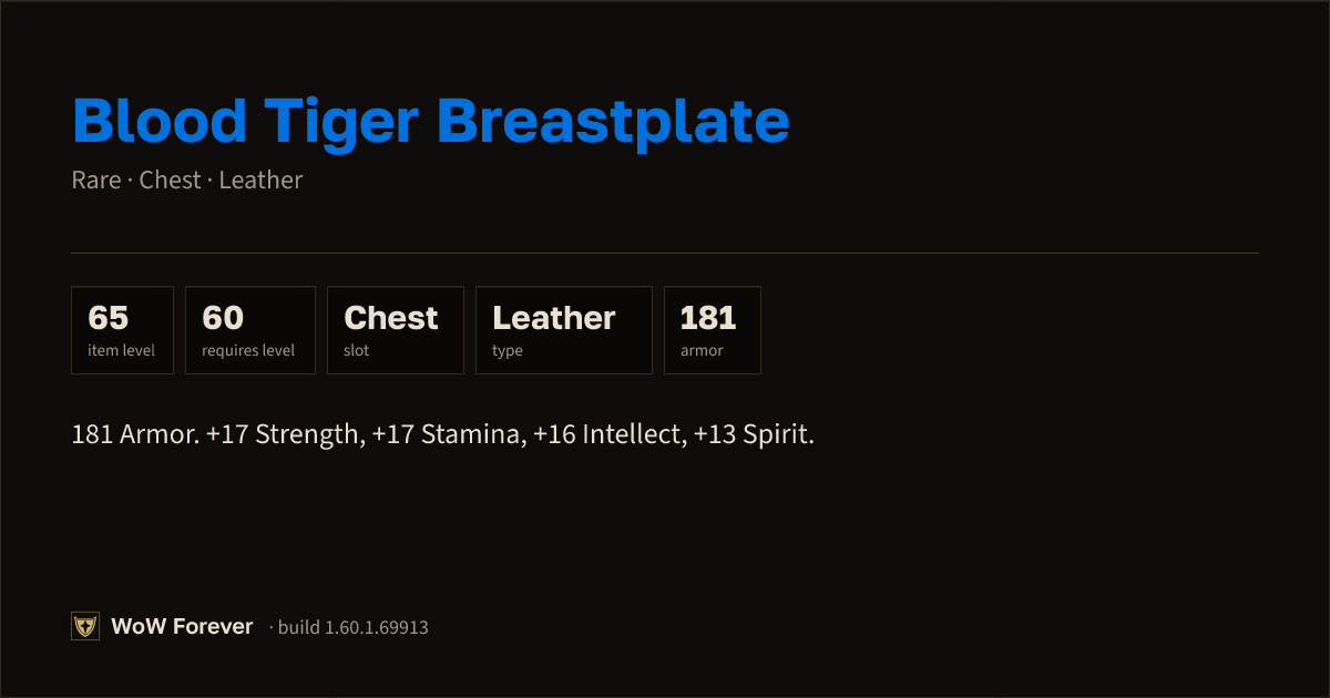 The preview card for Blood Tiger Breastplate - Rare Leather Chest