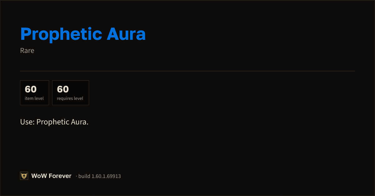 The preview card for Prophetic Aura - Rare Item, Item Level 60