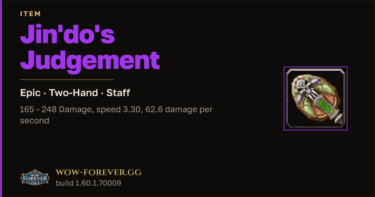 The preview card for Jin'do's Judgement - Epic Two-Hand Staff