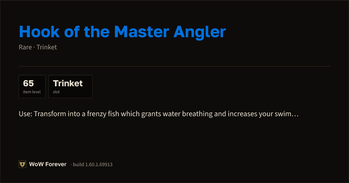 The preview card for Hook of the Master Angler - Rare Trinket