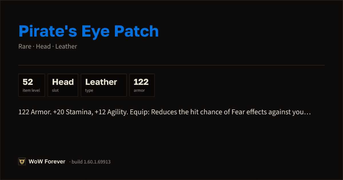 The preview card for Pirate's Eye Patch - Rare Leather Head