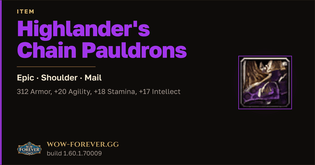 The preview card for Highlander's Chain Pauldrons - Epic Mail Shoulder