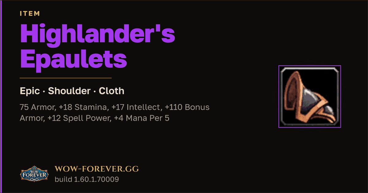 The preview card for Highlander's Epaulets - Epic Cloth Shoulder