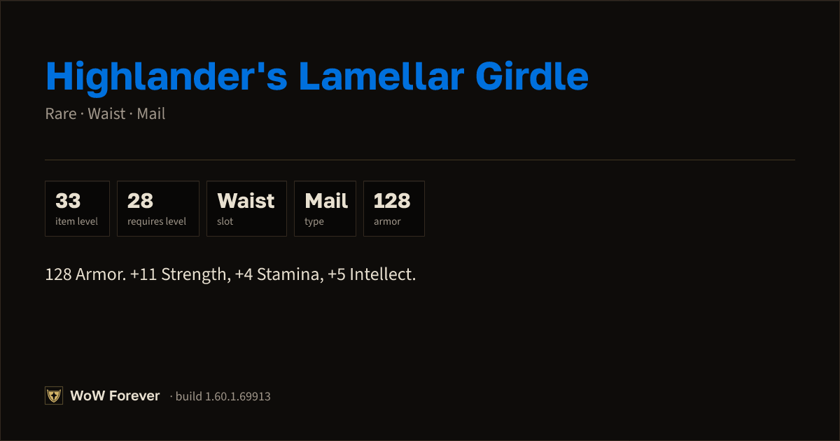 The preview card for Highlander's Lamellar Girdle - Rare Mail Waist