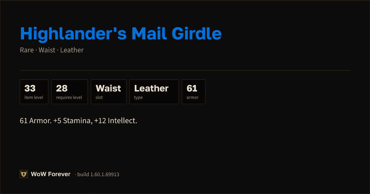 The preview card for Highlander's Mail Girdle - Rare Leather Waist