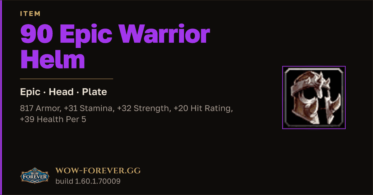 The preview card for 90 Epic Warrior Helm - Epic Plate Head