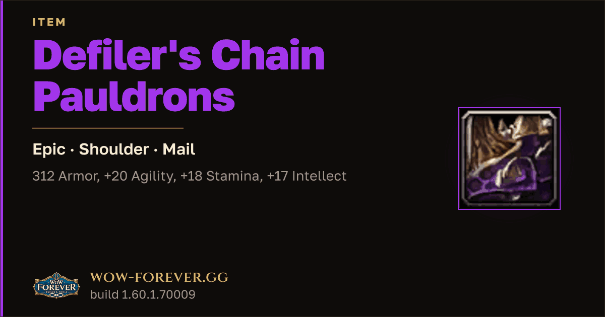 The preview card for Defiler's Chain Pauldrons - Epic Mail Shoulder