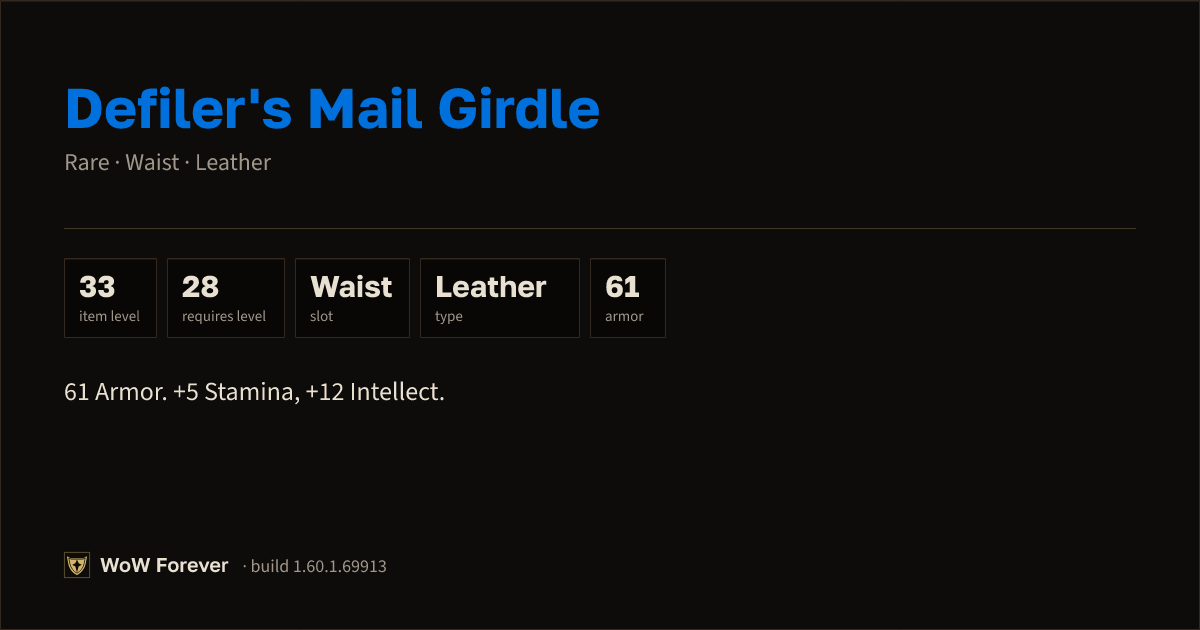 The preview card for Defiler's Mail Girdle - Rare Leather Waist
