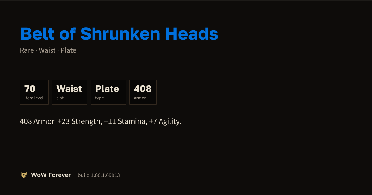 The preview card for Belt of Shrunken Heads - Rare Plate Waist