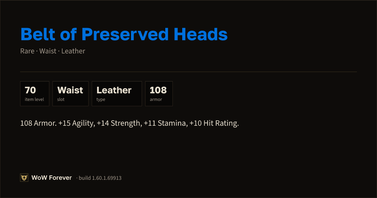 The preview card for Belt of Preserved Heads - Rare Leather Waist