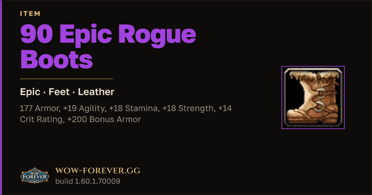 The preview card for 90 Epic Rogue Boots - Epic Leather Feet