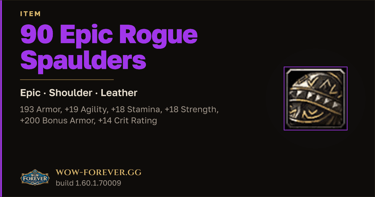 The preview card for 90 Epic Rogue Spaulders - Epic Leather Shoulder