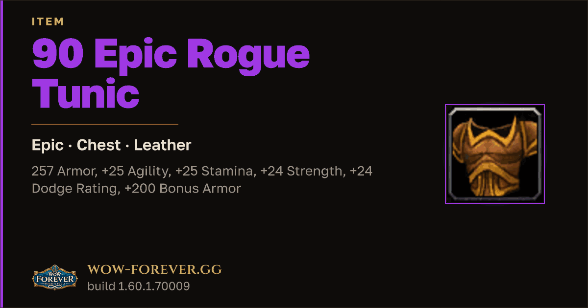 The preview card for 90 Epic Rogue Tunic - Epic Leather Chest