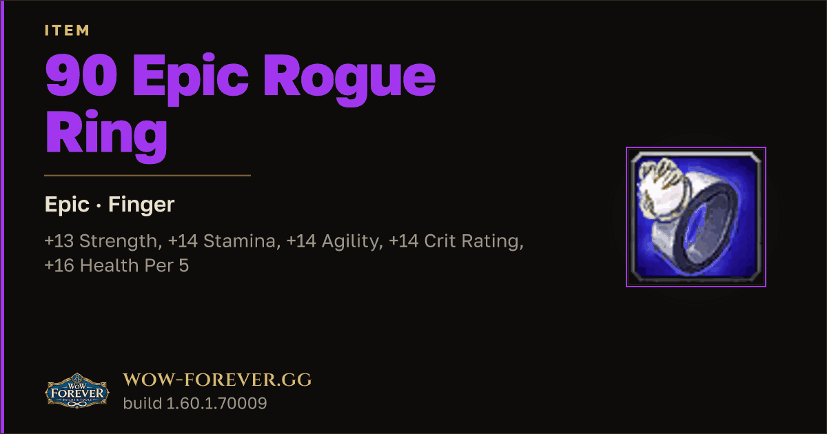 The preview card for 90 Epic Rogue Ring - Epic Ring, Item Level 90