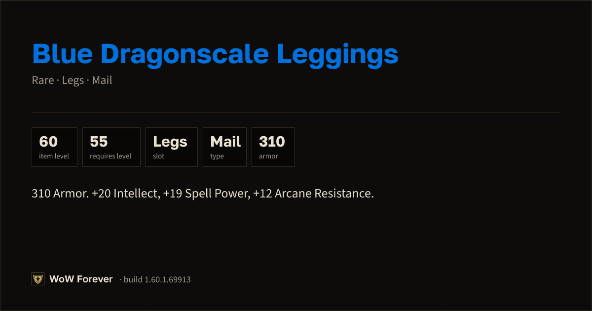 The preview card for Blue Dragonscale Leggings - Rare Mail Legs