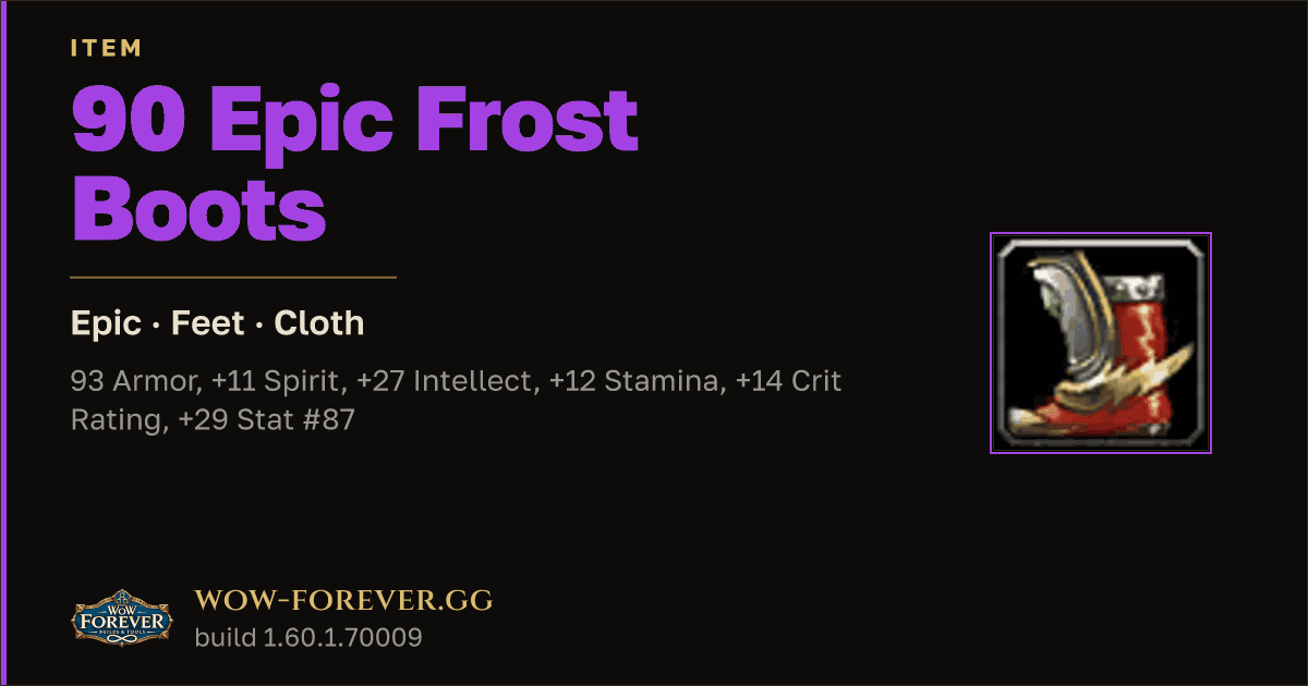 The preview card for 90 Epic Frost Boots - Epic Cloth Feet