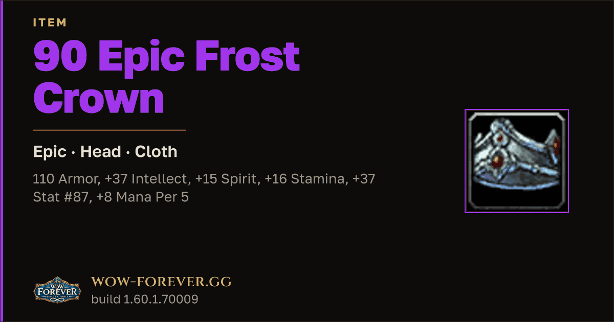 The preview card for 90 Epic Frost Crown - Epic Cloth Head