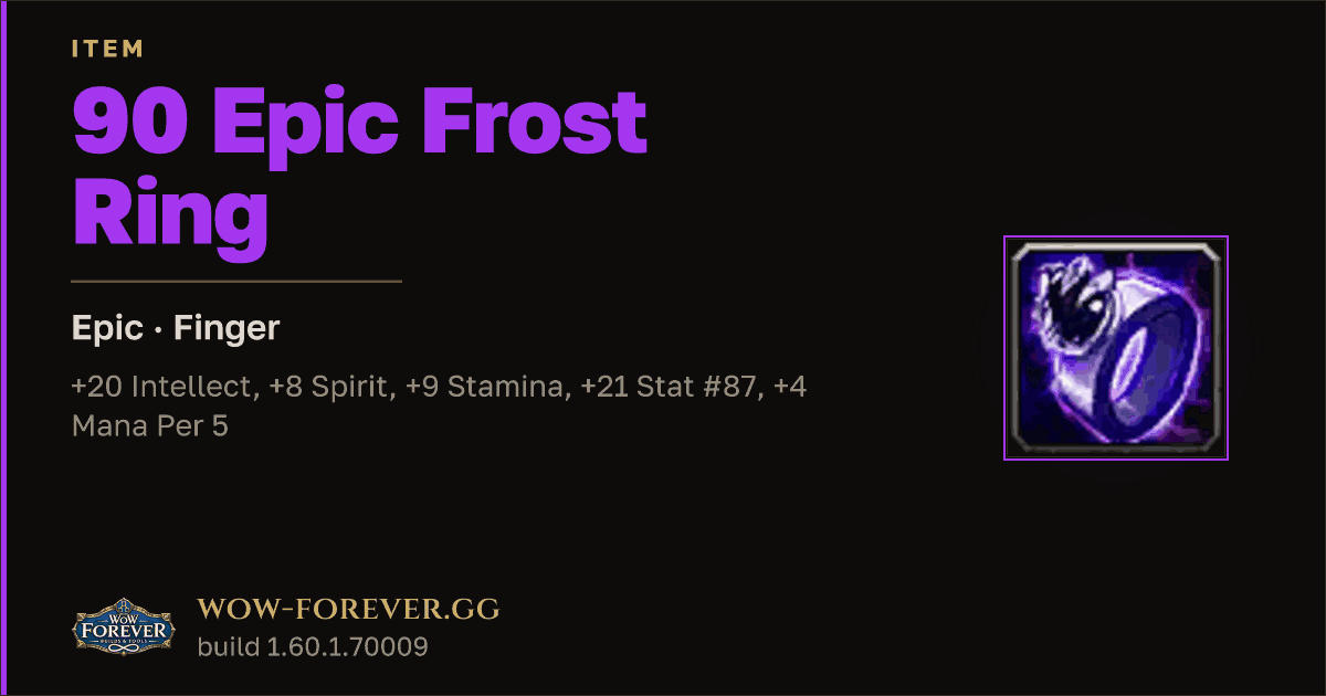 The preview card for 90 Epic Frost Ring - Epic Ring, Item Level 90