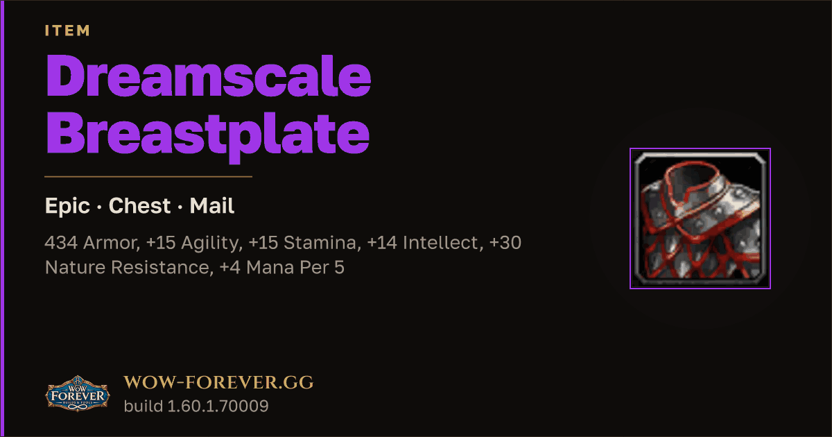 The preview card for Dreamscale Breastplate - Epic Mail Chest