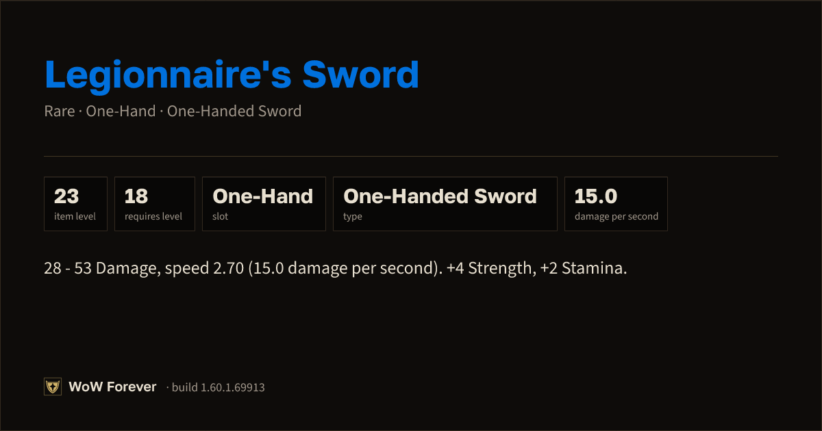 The preview card for Legionnaire's Sword (Item level 23)