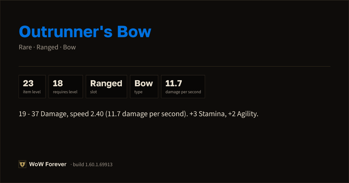 The preview card for Outrunner's Bow - Rare Bow, Item Level 23