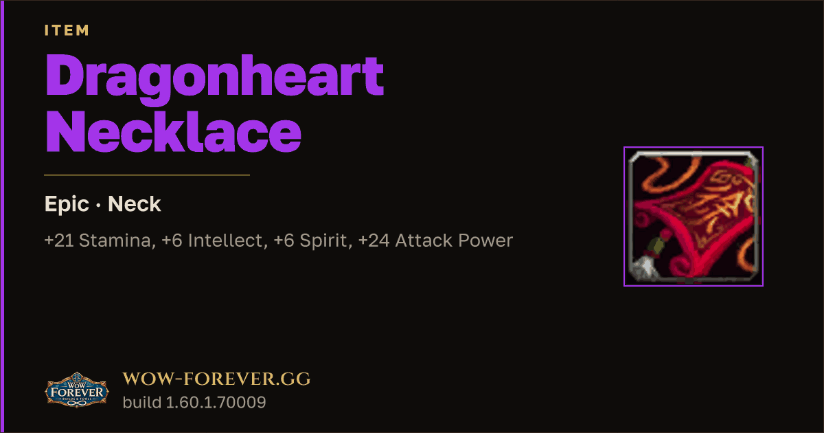 The preview card for Dragonheart Necklace - Epic Necklace, Item Level 71