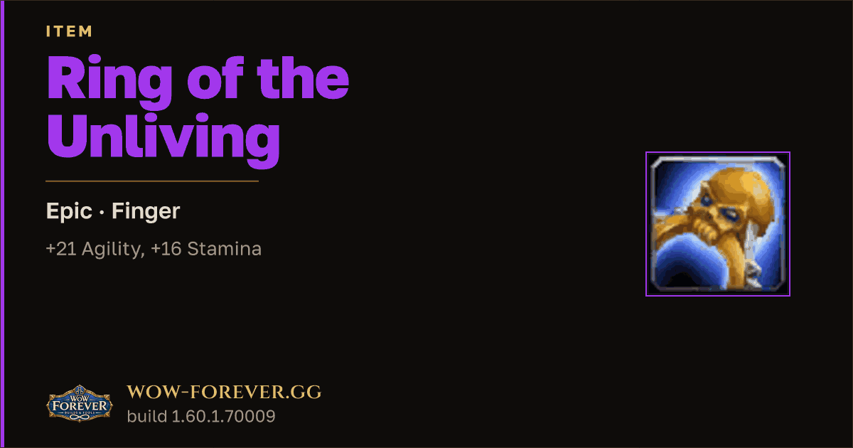 The preview card for Ring of the Unliving - Epic Ring, Item Level 72