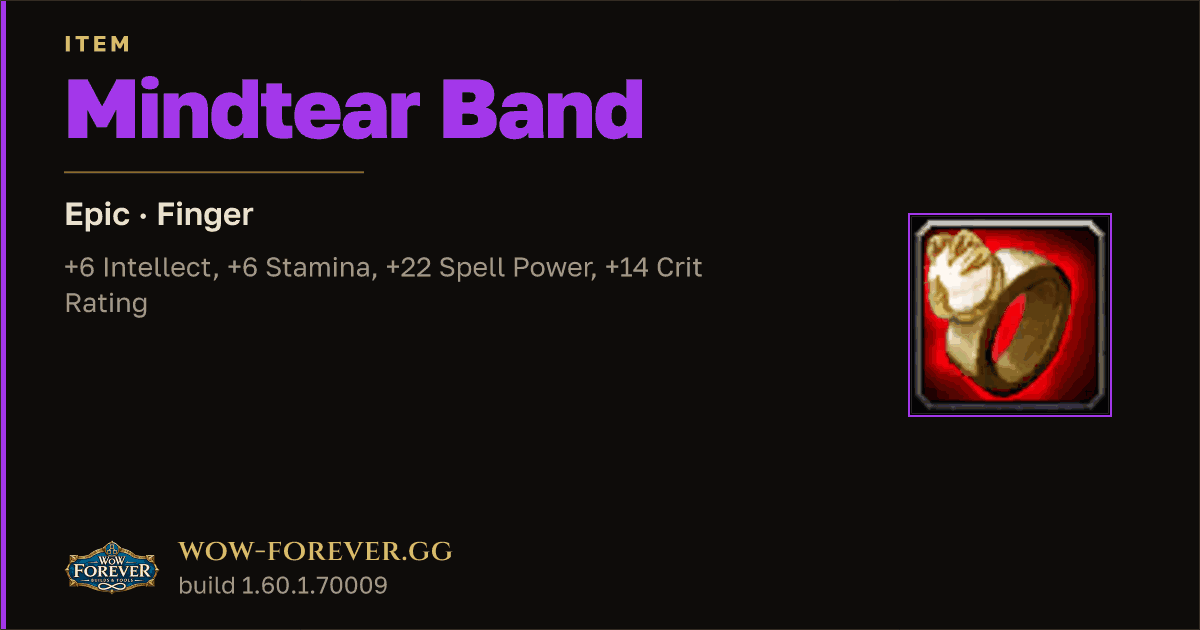 The preview card for Mindtear Band - Epic Ring, Item Level 71