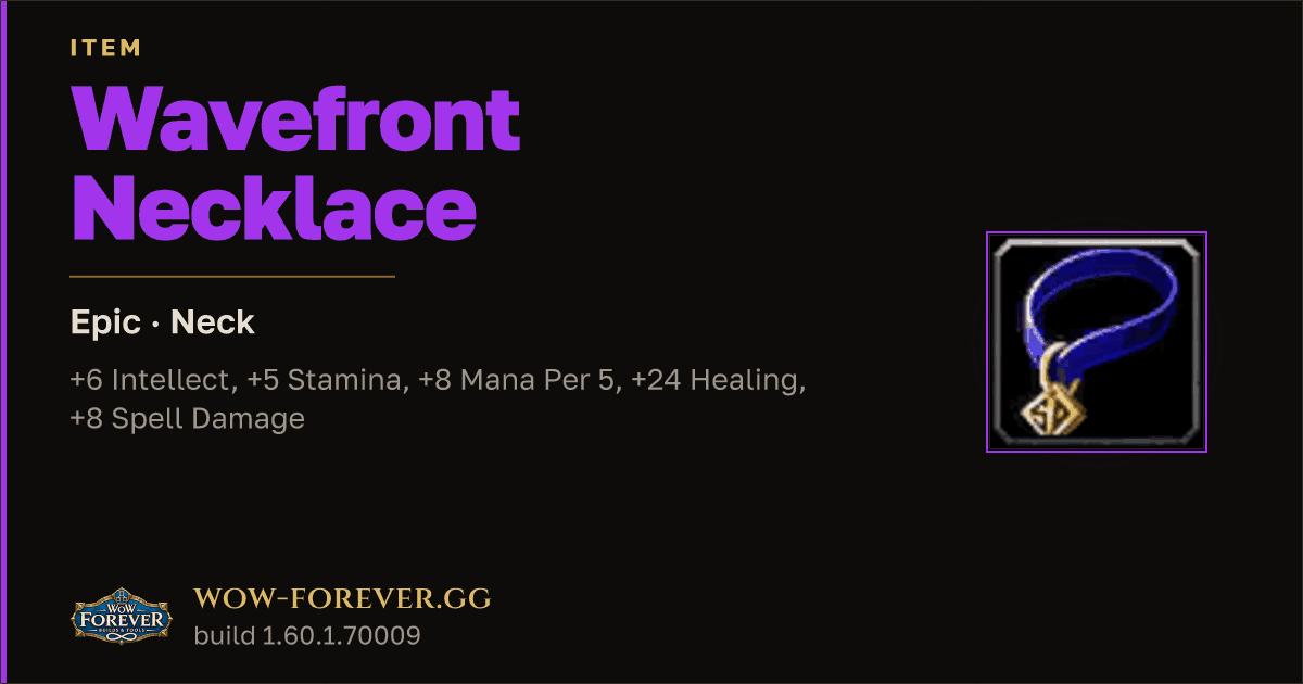 The preview card for Wavefront Necklace - Epic Necklace, Item Level 65