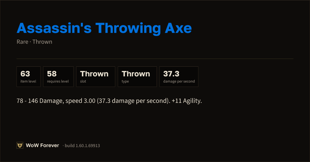 The preview card for Assassin's Throwing Axe - Rare Thrown Weapon