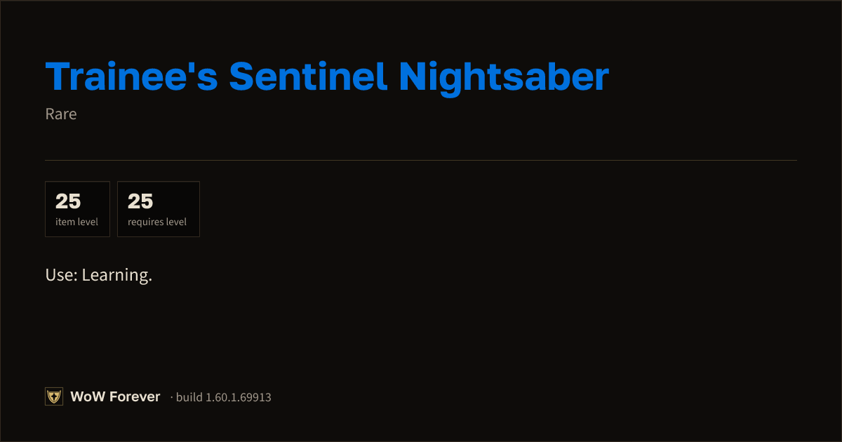 The preview card for Trainee's Sentinel Nightsaber - Rare Item