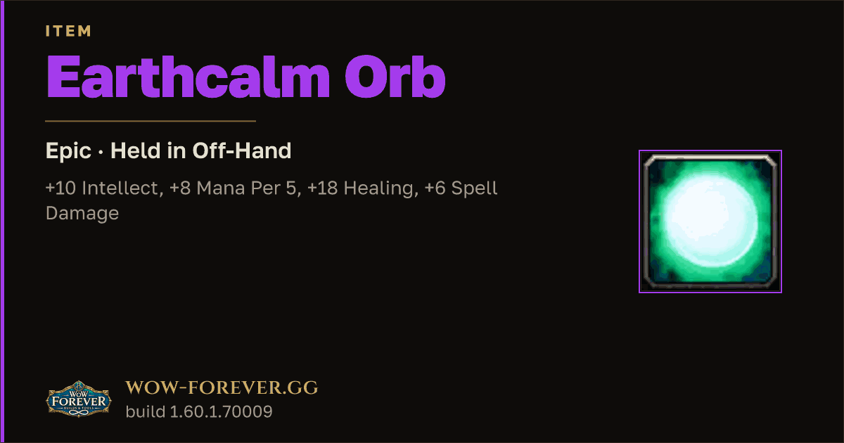 The preview card for Earthcalm Orb - Epic Off-Hand Item, Item Level 62