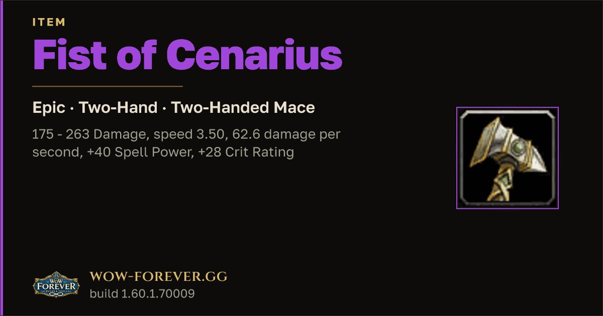 The preview card for Fist of Cenarius - Epic Two-Hand Mace