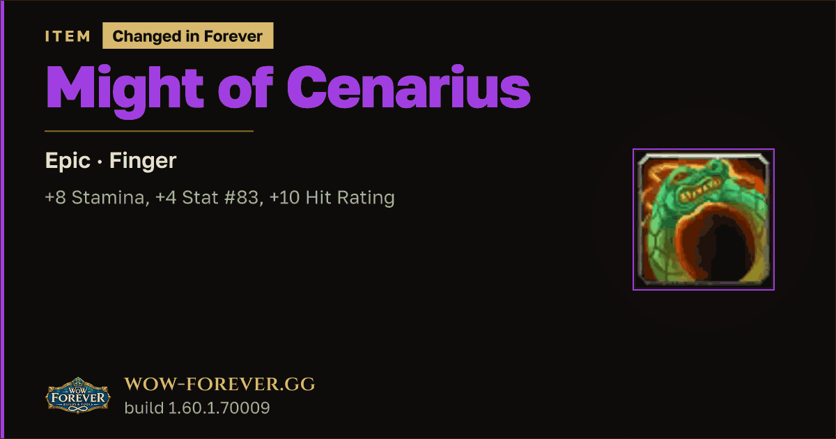 The preview card for Might of Cenarius - Epic Ring, Item Level 62