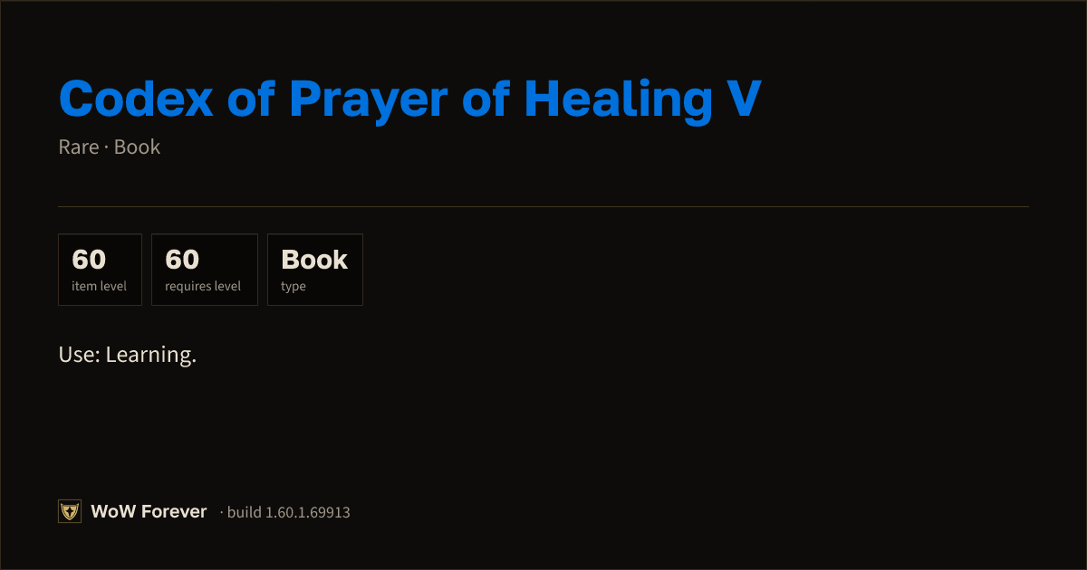 The preview card for Codex of Prayer of Healing V - Rare Book