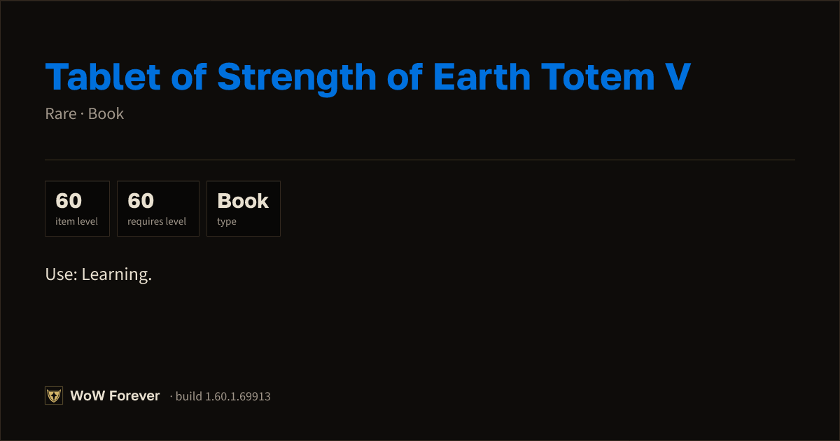 The preview card for Tablet of Strength of Earth Totem V - Rare Book